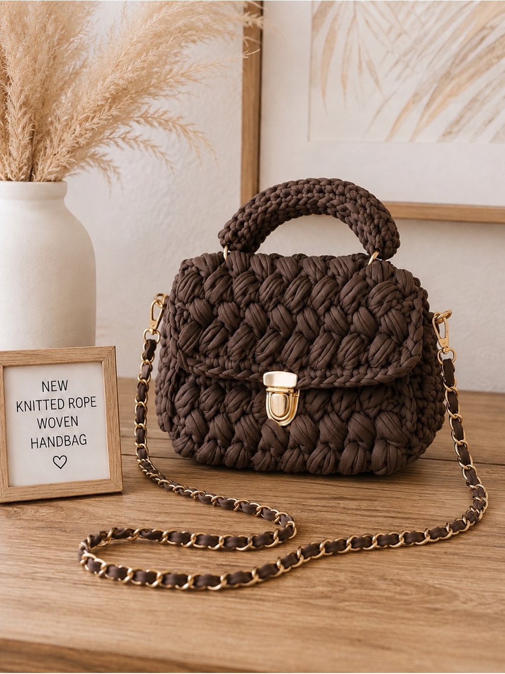 🤎✨ NWT Chunky Knitted Rope Woven Crossbody Satchel Handbag Boho Chic 👜